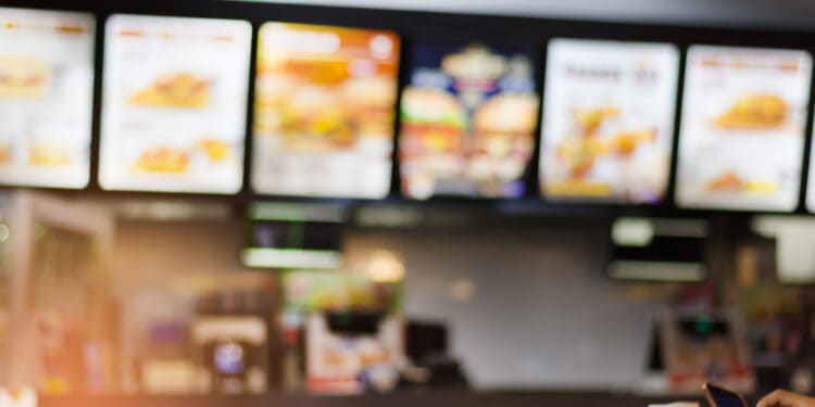 Blur image of fast food restaurant, use for defocused background.
